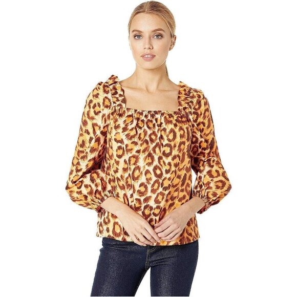 NWT Kate Spade panthera leopard print square neck cotton blouse top, XS - Picture 3 of 11